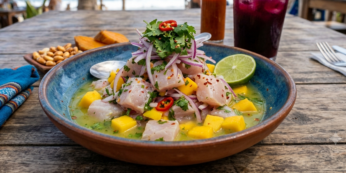 Ceviche de corvina con mango y lima