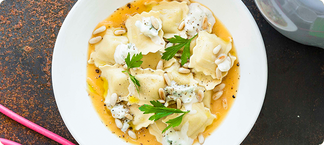 Raviolis de gorgonzola y calabaza