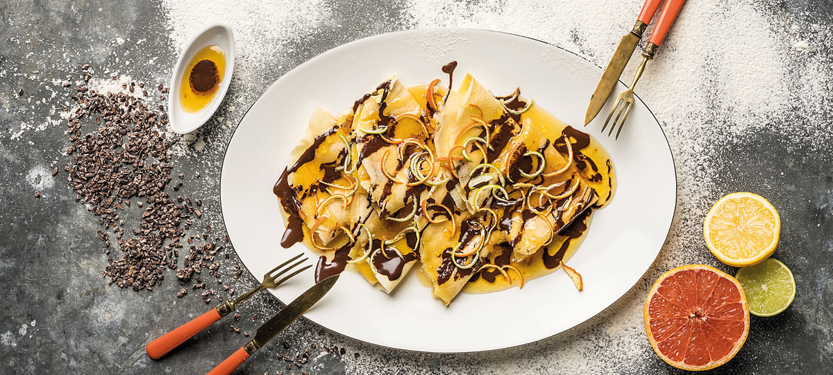 Crepes con chocolate y mandarina