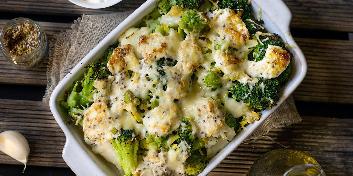 Gratinado de coliflor y brÃ³coli con salsa de crema y mostaza