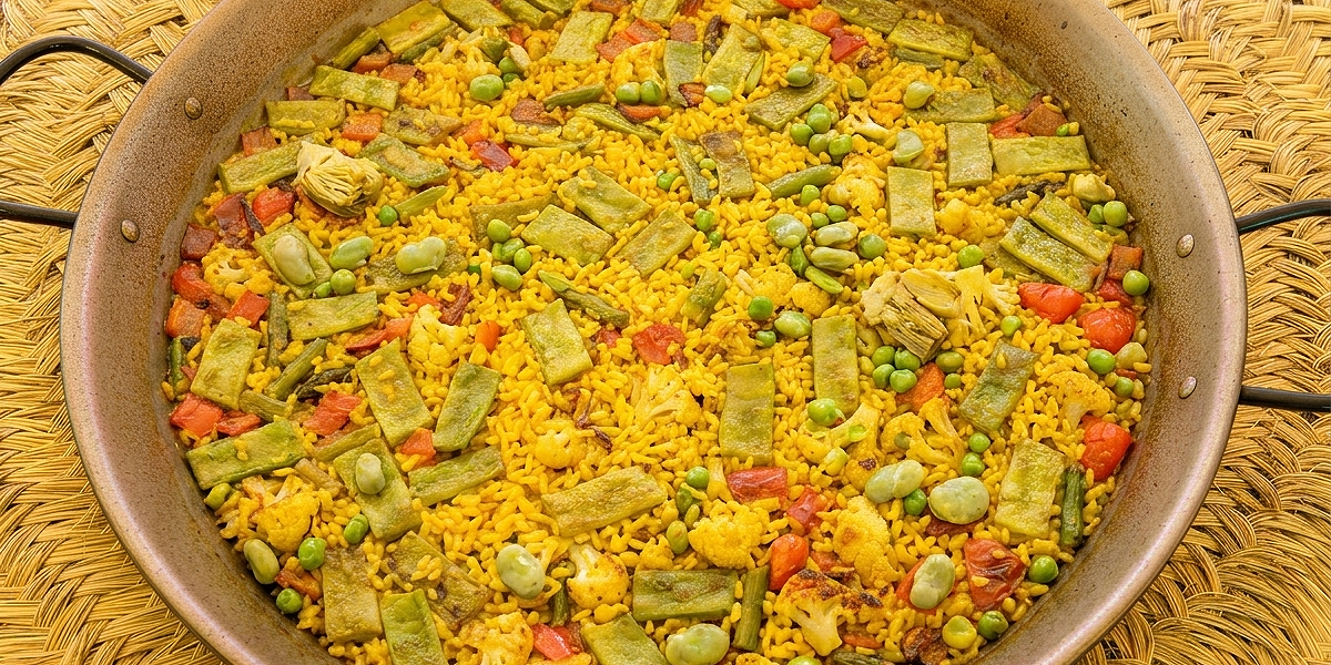 Paella de verduras de primavera